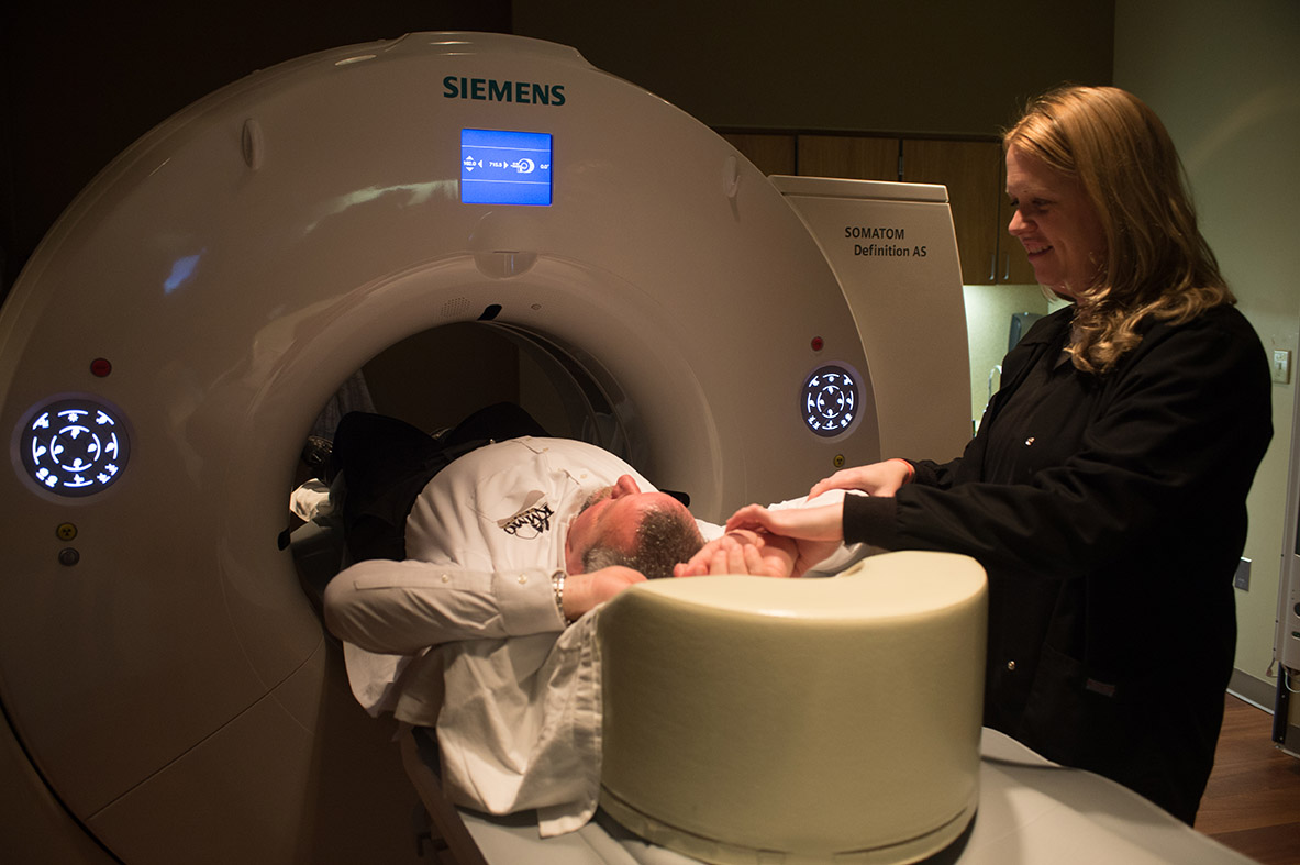 Patient being scanned in Fitzgibbon Hospital's Radiology Department